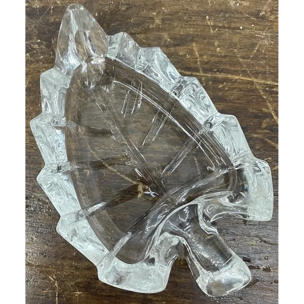 Glass Leaf‎ Dish Clear Trinket Jewelry Holder Vintage Small Decor